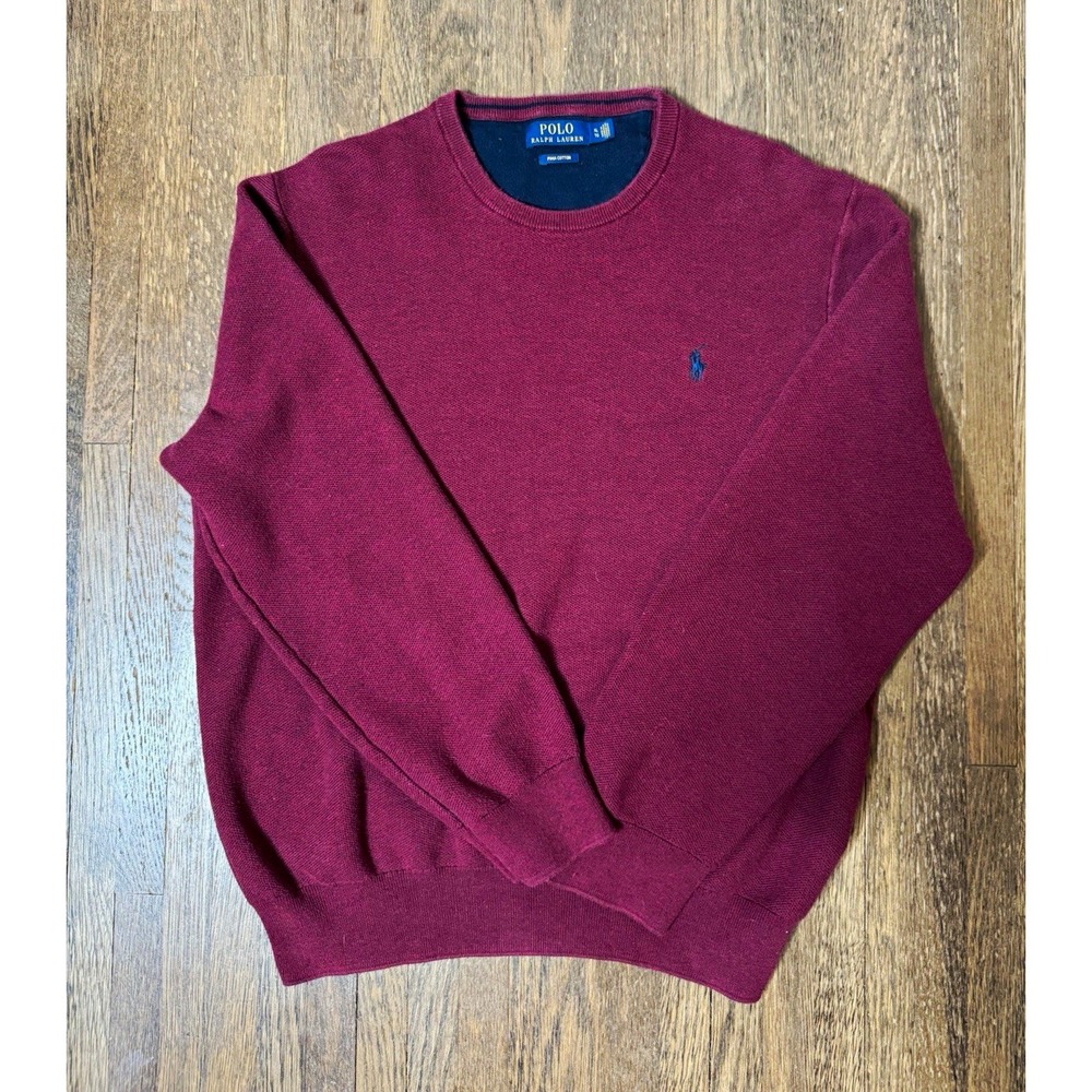 Polo Ralph Lauren Men's XL Burgundy Crewneck Cotton Knit Pony Logo Pullover